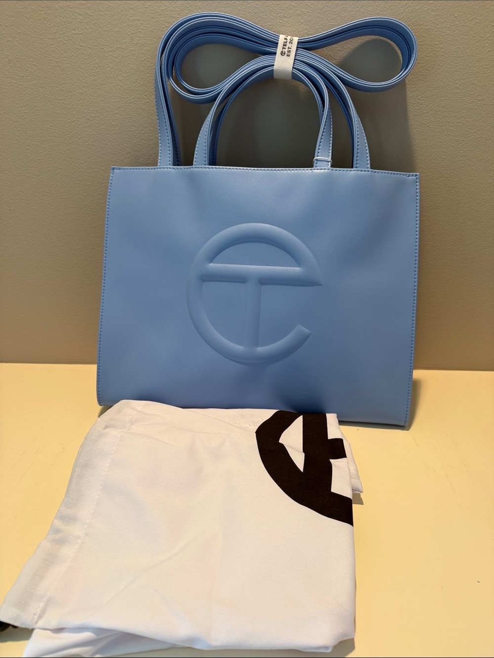 Telfar Sky Blue Embossed Tote with Removable Strap